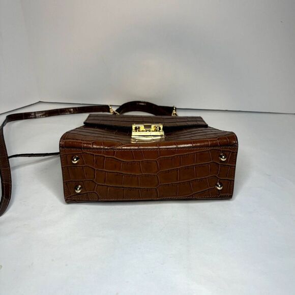 Sali Beige Italian Leather Crocodile Print Top Handle Crossbody Bag Womens - Picture 7 of 12